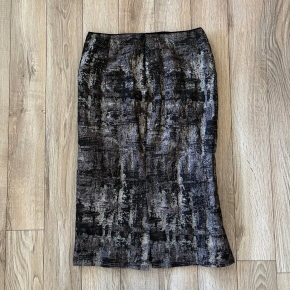 NWT Lafayette 148 New York Silver Multi Metallic Printed Pencil Skirt Size 2 - Picture 9 of 12
